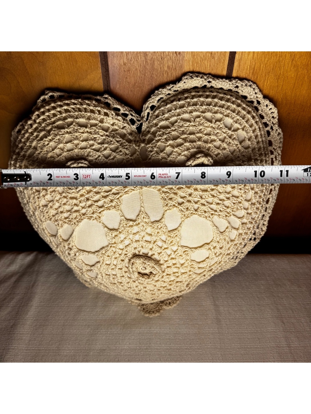 Handmade Heart Lace Pillow Vintage Crochet Cottagecore Accent Pillow 11” - Picture 4 of 4